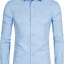 Men's Long Sleeve Button Up Shirts Solid Slim Fit Casual Business Formal Dress Shirt (Large, Light Blue)