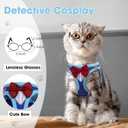 Cat Vest Harness and Leash Set for Walking, Escape Proof, Adjustable Kitten Harness, Breathable Mesh with Reflective Strips, Detective Conan-Inspired Design, Blue, Medium