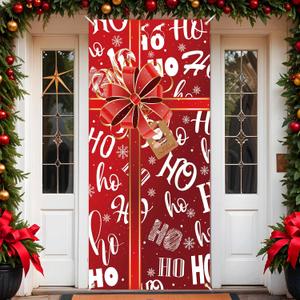 Merry Christmas Door Decorations - Banner with Gift Box Cover Design, 72.8X35.4In Backdrop Hanging Banner for New Year Party Winter Holidays Xmas Decorations