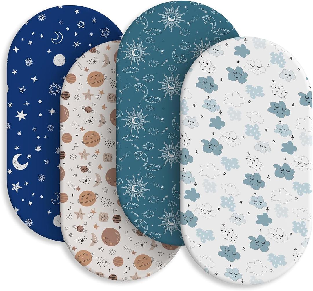 Baby Bassinet Sheets for Baby Boy Girls,4-Pack Fitted Bassinet Sheets Set Compatible with Halo Bassinest Swivel Sleeper,Baby Delight,Angelbliss,32"X16" (Starry Universe)