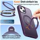 HuwaiH 360 Rotatable Magnetic Ring Stand for iPhone 15 Case, Compatible with MagSafe, Military-Grade Shockproof, Anti-Scratch Matte Translucent Phone Case for iPhone 15(Purple)