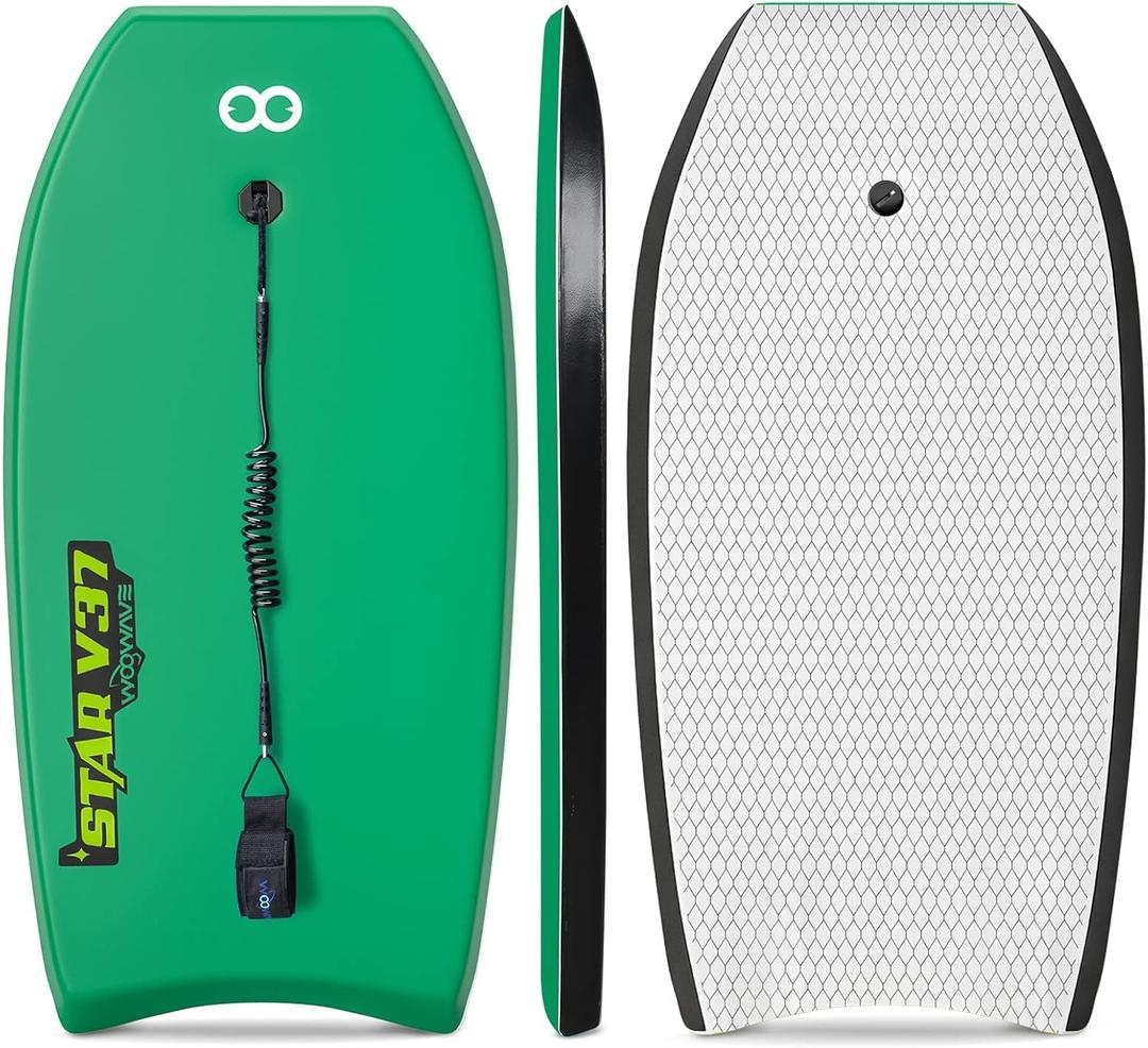 Bodyboard 33-inch/37-inch/42-inch Premium IXPE Body Board with Coiled Wrist Leash, Super Lightweight EPS Core and HDPE Slick Bottom, Perfect Surfing for Kids Teens and Adults