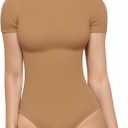 MANGOPOP Women's Mock Turtle Neck Bodysuit Short Sleeve Body Suits Basic T shirts Clothing Tops (XX-Large, 02 Camel)