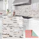 StyloVue 20 Sheets Peel and Stick Backsplash for Kitchen, 2026 Upgraded Ivory Calacatta Marble Look with Silver Metal Accents, Glossy Finish, Stick on Tile for Kitchen Backsplash, RV, Fireplace