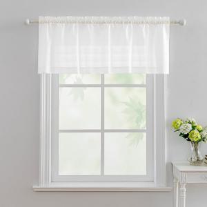 Valea Home Boho Kitchen Valance for Windows, Semi-Sheer Valance for Small Window Kitchen Valance Curtain, Rod Pocket Cafe Valance for Bathroom Laundry Basement 52 * 18 Inch1 PanelWhite