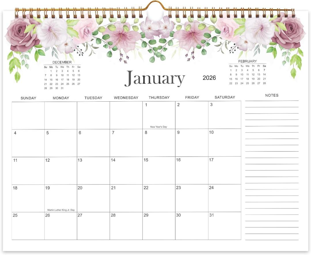 2026 Wall Calendar, Tempomind Calendar 2026, 18 Month Wall Calendar January 2026 to June 2027, 14" x 10.5" Aesthetic Hanging Calendar for Home Office School, Floral