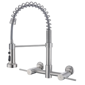 Wall Mount Kitchen Faucet, 8 Inch Center Wall Mount Kitchen Sink Faucet with Pull Down Sprayer Commercial, Brushed Nickel