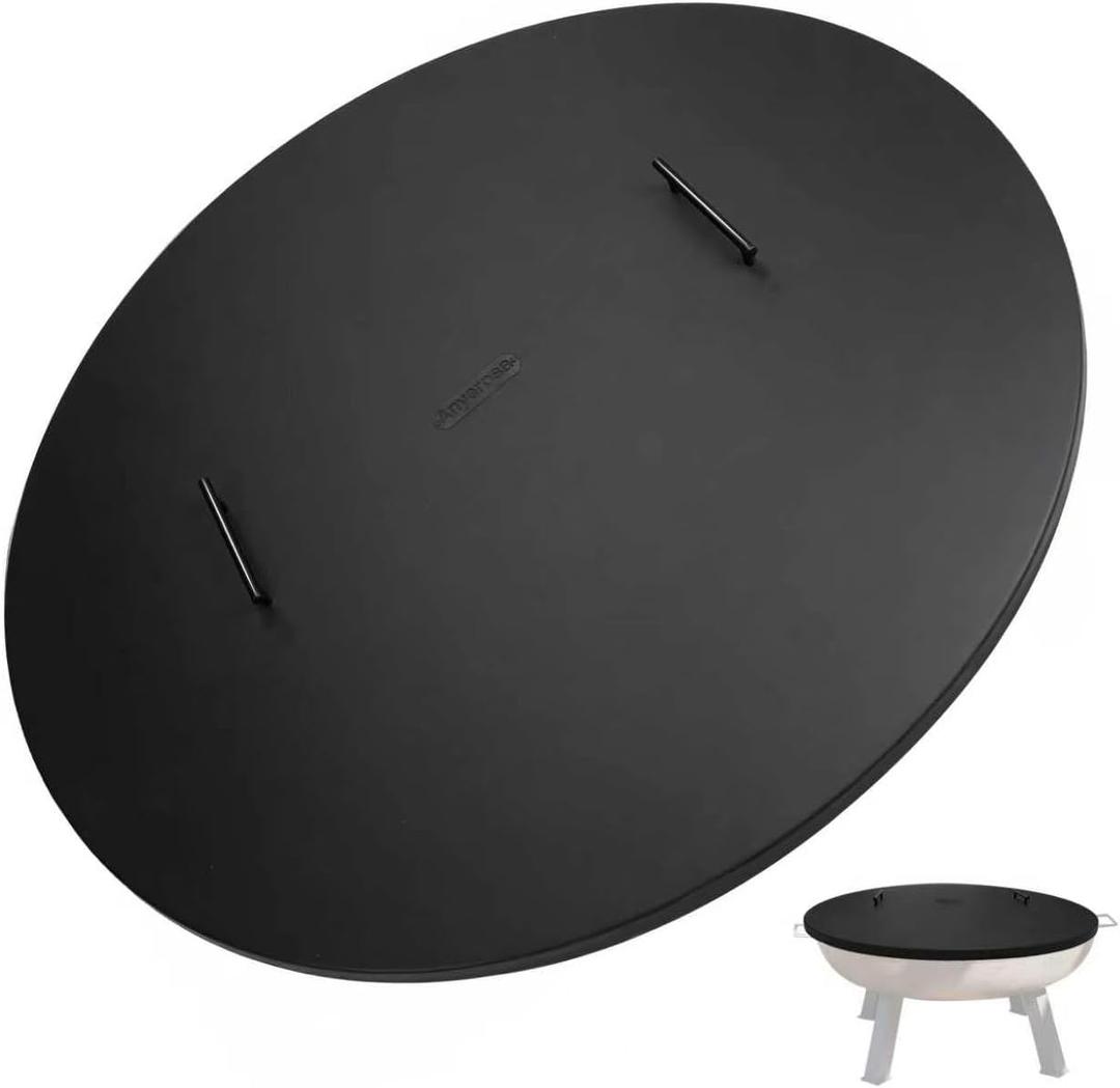 42" Fire Pit Cover Lid Round Outdoor Fireplace Cover Lid Heat Resistant Flat Fire Pit Burner Pan Cover for Round Patio Fire Pit Prevent Sparks, Snuff Campfire (Black, 42 inch)