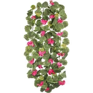 CISDUEO 2 Pcs Spring Summer Flower Garland Geranium Artificial Garland Outdoors Rose Red Geranium Artificial Flowers UV Resistant Hanging Basket Floral Garland for Porch Farmhouse Centerpiece Decor