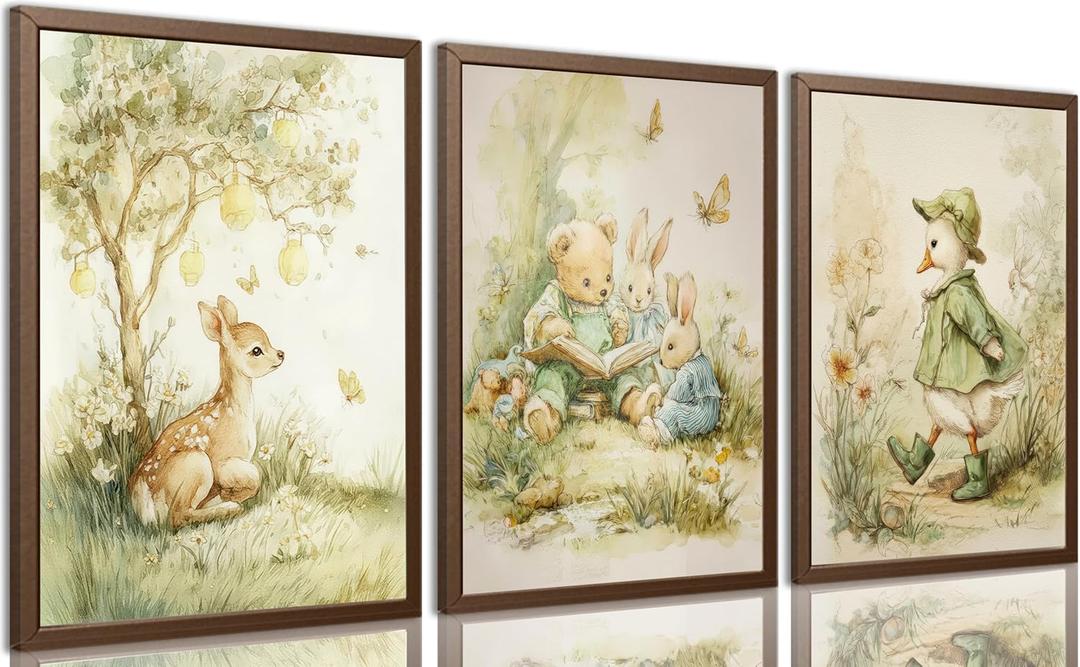 ZDFDFZ Woodland Animal Nursery Canvas wall art Cute Animals Forest Paintings Pictures Wall Decor Duck Bear Deer Poster Printing Artwork for Boys Room Girls Room Home Decoration Unframed