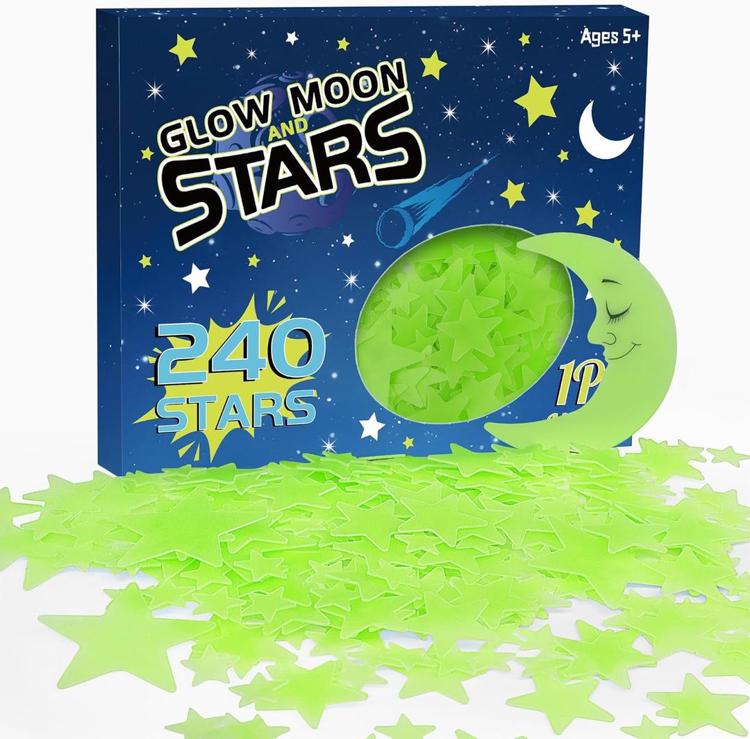 241PCS Glow in The Dark Stars Stickers, 3D Glow in The Dark Stars for Ceiling Wall Room Decor for Teen Girls Boys Kids Luminous Wall Stickers for Stocking Stuffers Holiday Birthday Gift (Green)