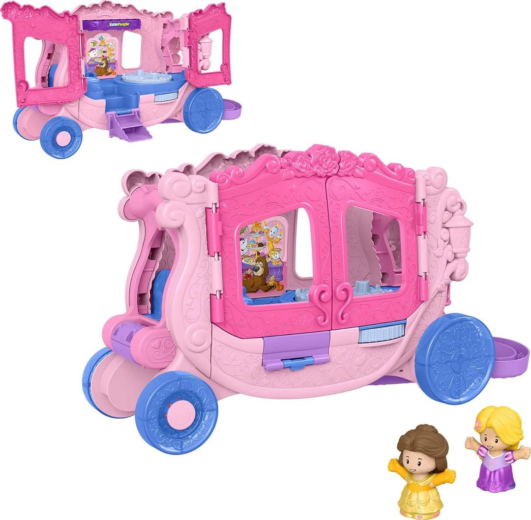 Fisher-Price Little People Toddler Toy Disney Princess Pull-Along Musical Carriage Playset with Figures for Pretend Play Kids Ages 18+ Months