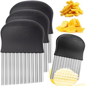 Suuker Crinkle Cutter Pickle Slicer, 3 Pieces Versatile Potato Slicer for Fries, Stainless Steel Crinkle Cutter for Veggies, Manual Food Wavy Chopper Slicer for Carrot Chopper