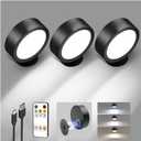 EZVALO LED Wall Mounted Lights, 5500mAh Rechargeable Wall Sconces Lamp, 3 Color Temps & Remote and Touch Control, 360Rotation Dimmable Cordless Wall Light for Bedroom Reading Study Bedside (3 Pack) (Black)