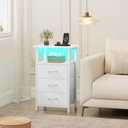Vagusicc Night stand Set 2 with Charging Station, LED Nightstand for Bedroom, White Bedside Table with 3 Fabric Drawer, End Table Side Table with USB Ports & Outlets, Bed Side Table for Bedroom, White