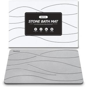 Stone Bath Mat Non-Slip Super Absorbent, Quick Drying, Multi-Purpose Large Bathroom Rugs in Front of Bathtubs and Sinks, Natural Diatomaceous Earth Shower Mat Easy to Clean(15.3x23.6, Grey)