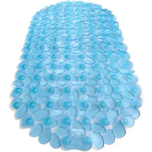 Pebbles Non-Slip Bathtub & Shower Mat 27x14 Oval - Non-Toxic - Safe, Clean, Machine-Washable, Superior Grip & Drainage, Vinyl, for Smooth Floors ONLY, Transparent Aqua