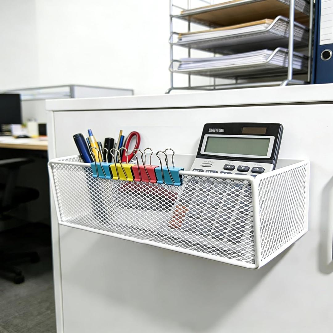 Magnetic Basket Organizer Holder for FridgeMagnetic Shelf for Washing Machine Magnetic Mesh Basket, White Rectangular Steel Shelf Organizer, 10.43 x 4.92 x 3.15 Inches (White, 1 pack)