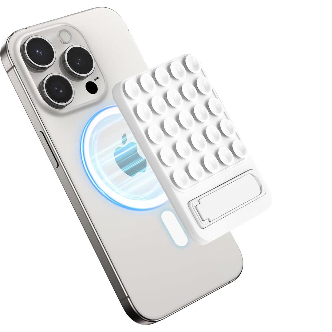  Silicone Suction Case with Folding Stand, Hands-Free Accessories for Videos, Selfies, Cooking, Gym (White)