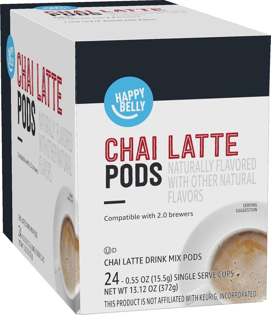 Happy Belly Tea Pods Compatible with 2.0 K-Cup Brewers, Chai Latte, 24 Count (Previously Solimo) (EXP 12/31/26)