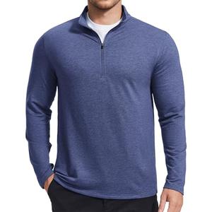 PINSPARK Men's Quarter Zip Up Pullover Mock Neck Sweatshirts Long Sleeve Golf shirts Performance Athletic Casual Workout Navy Blue, XL