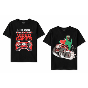 The Children's Place,Boys,All Holidays Short Sleeve Graphic T-Shirts,Multipacks,VDAY Dino/Heartbreaker/Video Game 2-Pack, Large