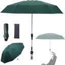 Clip-on Umbrella for Stroller Sunshade, Adjustable Steering Angle, Handle Included, Compact and Lightweight, Suitable for All Kinds of Strollers (Dark Green)