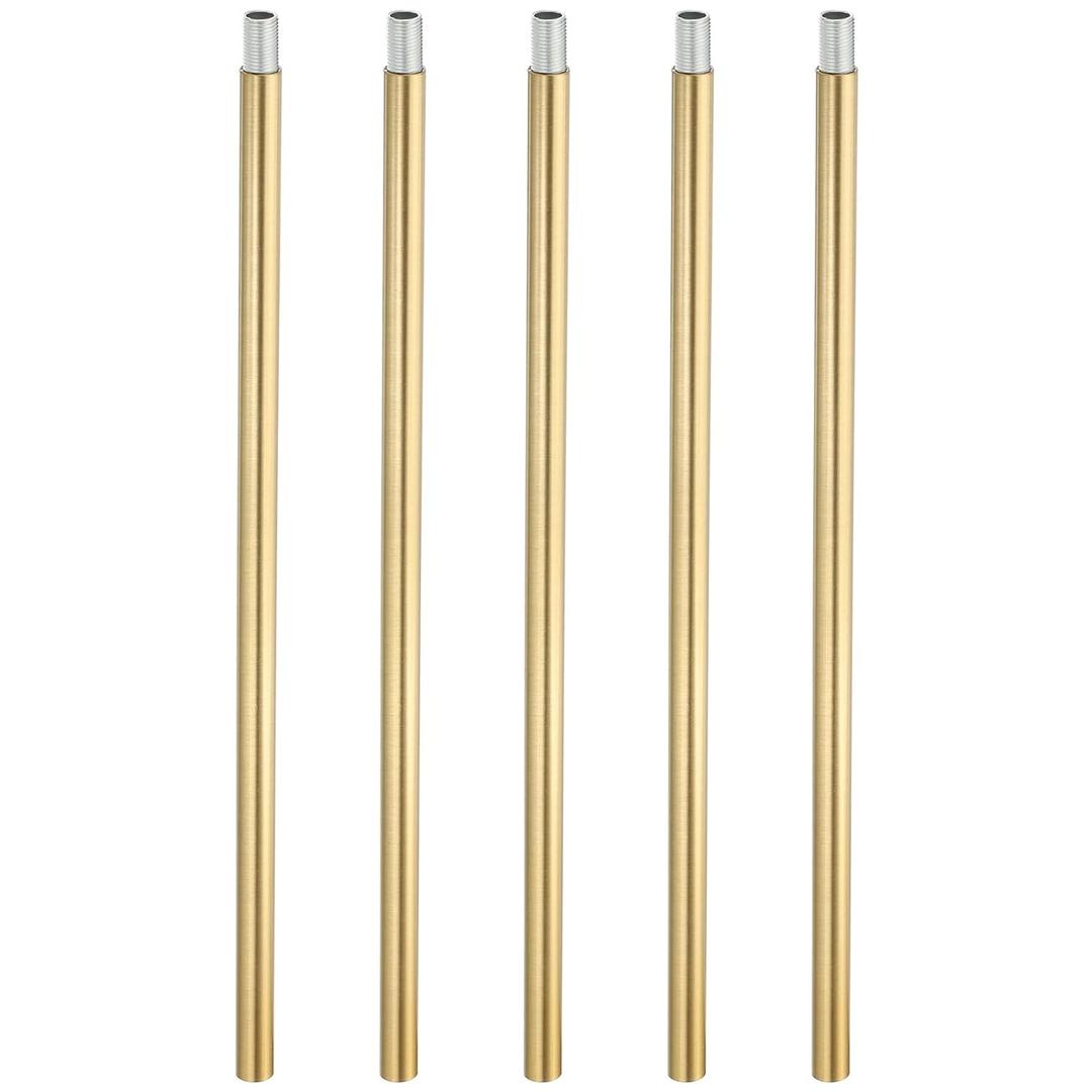 PATIKIL Threaded Extension Rod, 5 Sets 11.8" M10 x 1mm Fine Thread Lamp Pipe with Lamp Pipe Nipples for Pendant Light Island Lighting Chandeliers Stems, Brass Tone