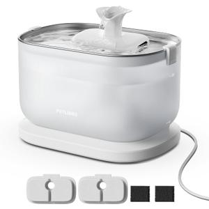 PETLIBRO Cat Water Fountain, Cat Fountain Indoor Stainless Steel Tray, 2.5L/84oz Wireless Pump Pet Water Fountain, Cat Water Dispenser with Two Flow Modes, Pet Fountain for Drinking Easy Clean (White)