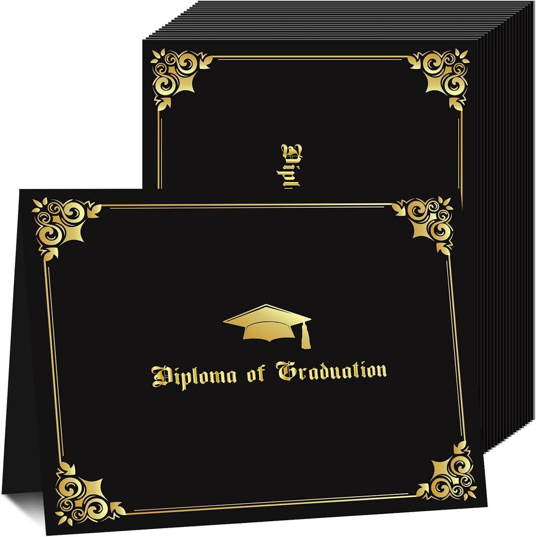 FYSUIMU 30 Packs Graduation Certificate Holders Black Diploma Cover Gold Foil Border Congrats Grad Certificate Folders for Letter Size 8.5 x 11 Inch Award Certificates Cardstock Paper Document