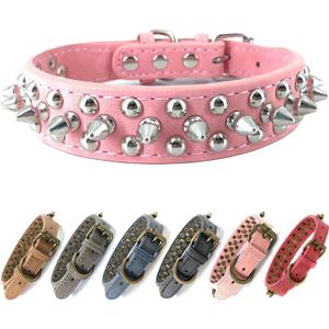 Studded Dog Collar, PU Leather Silver Dome Stud Anti-Bite Collar for Dogs, Adjustable Heavy Duty Punk Style Collar for Small Medium Large Dogs, Pitbull Mastiff Rottweiler Doberman, (XS, Pink)