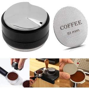 51mm Coffee Distributor & Tamper, Dual Head Coffee Leveler and Espresso Puck Screen Adjustable Depth Professional Barista Espresso Hand Tamper for Espresso Machine (51mm)