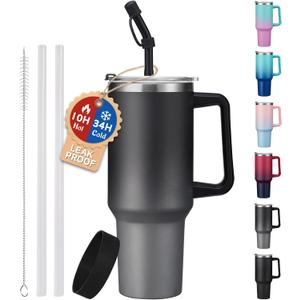 ICIOI 40 oz Stainless Steel Vacuum Insulated Tumbler with Lid and Straw for Water, Iced Tea or Coffee, Spill Proof Water Bottle with Handle, Leak Resistant Travel Mug Car Cupholder Friendly