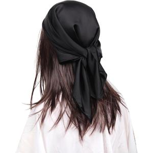 MEANBEAUTY Head Scarf for Women Like Silk Scarf Square Scarves Satin Bandanas Neck Scarfs 27.5 Inch with Gift Packed (Black)