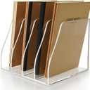 Acrylic Magazine File Holder, 4 Vertical Compartments Desk Document Sorter Organizer, Clear Folder Rack Binder for Office/Home/Classroom, for Documents, Tablet, Magazines, Books & Accessories