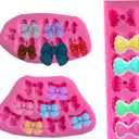 3Pcs Bows Silicone Mould, Bow Fondant Sugar Mould Craft Molds, Chocolate Sugar Candy Cake Pop for Cake Decorating, DIY Desserts, Fondant,Clay (Pink)