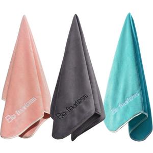 Microfiber Gym Towels Bigger Size Super Soft for Exercise Fitness, Sports, Workout, 380-GSM 15-Inch x 31-Inch Quick-Drying Towels (Teal-Pink-Grey, 3 Pack)