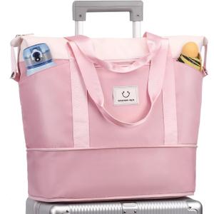 Overnight Bag, Expandable Travel Bag with Trolly Sleeve and Laptop Sleeve, Dry Wet Separated Pocket Weekender Gym Bag