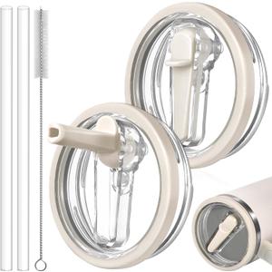 2 Pack 30 oz Leakproof Replacement Lids, for Stanley Quencher H2.0 & ProTour Tumbler, 30oz Flip Straw Lid Spill Proof Cover Top for Stanley Cup Accessories (Cream,Cream)