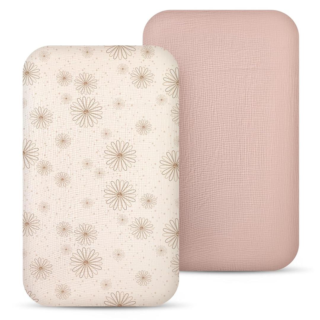 lulumoon Muslin Bassinet Sheets Baby: Cotton Bedside Sleeper Bassinet Sheets Fitted for Boys and Girls