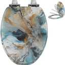 Angol Shiold Marble Elongated Resin Toilet Seat Soft Close Quick Release Metal Zinc Alloy Hinge Easy to Install also Easy to Clean, Decorative Acrylic Seats (19 Inch, Modern Green Marble Art Print)