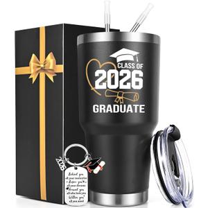 Lifecapido 2026 Graduation Gifts, Class of 2026 Graduate 30oz Insulated Tumbler with Keychain and Graduation Card, High School College Masters Degree PhD Graduation Gifts for Graduates, Black