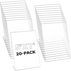 20 Pcs Acrylic Sign Holder,5 x 7 Inch Plastic Sign Holder,Slant Back Design Table Sign Holders,Clear Sign Holder Display Table Stand,Acrylic Display Stand for Office, Home, Restaurant