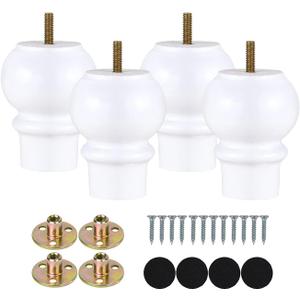 Maricome 4 Inch White Furniture Legs Set of 4 Wood Replacement Legs for Cabinet Dresser Ottoman M8 Bolt Pre-Installed