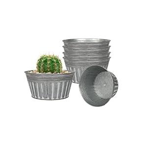 vensovo 6 Inches Silver Metal Rustic Plant Pots - 6Pcs Shallow Galvanized Planters with Drain Hole and Rubber Plug, Rustproof Tin Bucket Succulent Pot Indoor Farmhouse Vintage Style for Decor