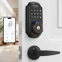 Keyless Entry Door Lock Fingerprint Deadbolt with Lever Handle Set, Fingerprint Smart Door Lock with App Control, Auto Lock, One Time Code, Bluetooth Smart Lock with Keypad for Front Door, Zinc Alloy