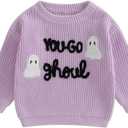 Toddler Baby Girl Boy Knit Football Sweater Long Sleeve Pumpkin Sweasthirt Fall Winter Clothes Football Outfit (18-24 Months, Purple Ghost)