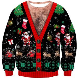 uideazone Mens Ugly Christmas Sweatshirts Funny 3D Graphic Long Sleeve Pullover Shirts (Large, Afake Chest)