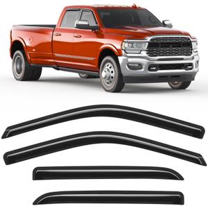 Tape-on Rain Guards Fit for Dodge Ram 1500 2009-2024 Ram 2500 & 3500 2010-2025 Extra-Thick Window Rain Guard Window Deflectors Window Vent Visors Vent Shades Exterior Car Accessories-4PCS