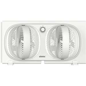 shinic 9" Twin Window Fan with 180+90 Rotatable Fans, 2-Speeds, Vertical Window Fan with Rigid & Accordion Expanders, Width Adjustable (21.65" to 33.27"), Ideal for Home, Kitchen, Bedroom, Office